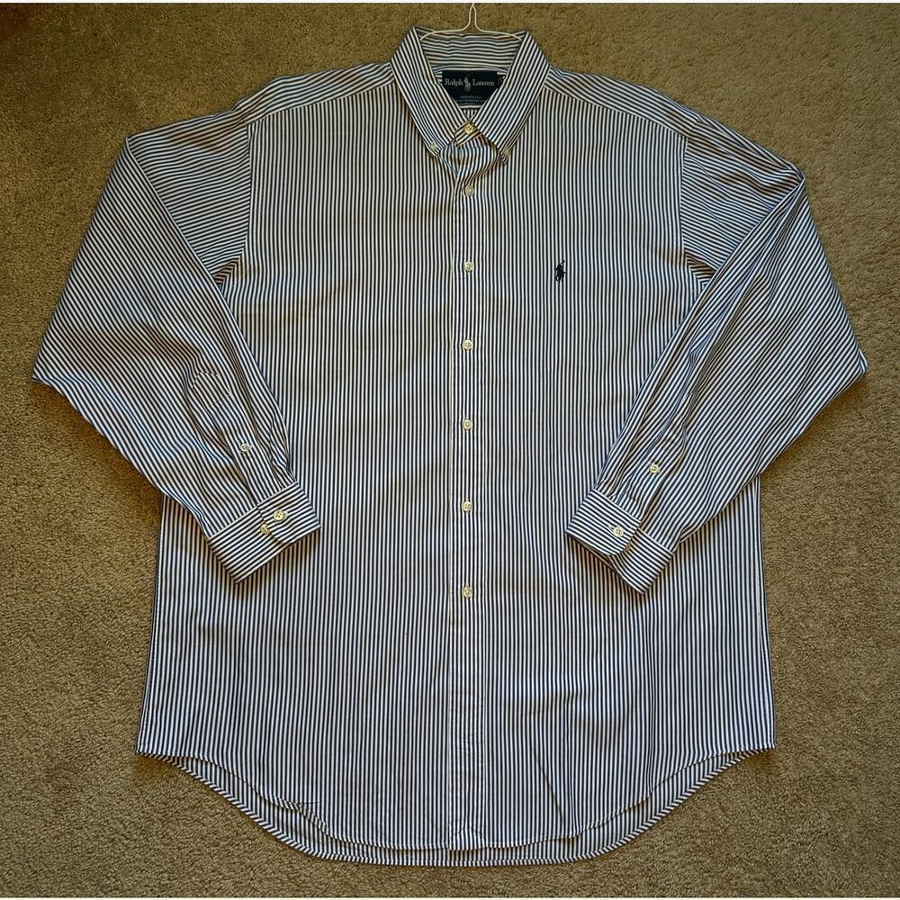 Ralph Lauren Yarmouth Cotton Pinpoint Oxford Stripe Dress Shirt Blue/White 16.5